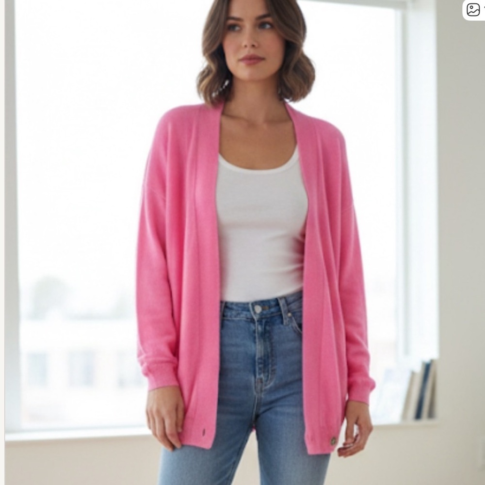 Crush Cashmere 100% Cashmere Pink Oversized Single Button Preppy Cardigan XS